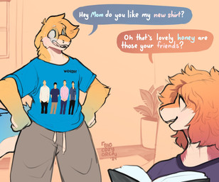 anthro blue_clothing blue_topwear clothed clothing dialogue door drawstring duo eyewear female glasses happy humor looking_at_another male open_mouth open_smile plant plant_pot potted_plant round_glasses smile text topwear bigcozyorca weezer pastel_(bigcozyorca) pastels_mom cetacean dolphin mammal marine oceanic_dolphin orca toothed_whale 2024 absurd_res english_text hi_res signature daughter_(lore) mother_(lore) mother_and_child_(lore) mother_and_daughter_(lore) parent_(lore) parent_and_child_(lore) parent_and_daughter_(lore) trans_(lore) trans_woman_(lore)