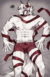 abs angry anthro areola athletic athletic_anthro athletic_male blush bulge clothing fur hair looking_at_viewer male solo tail underwear white_body white_fur white_hair mmorroxzks mihoyo zenless_zone_zero von_lycaon canid canine canis mammal wolf 2024 hi_res