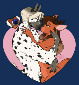 anthro antlers biped breasts claws countershade_torso countershading duo female fingers fur hair horn male nude nude_anthro nude_female nude_male smile spots standing tail tongue kittydee milly_(millydeer) deer equid equine horse mammal 2026 alpha_channel digital_drawing_(artwork) digital_media_(artwork) hi_res