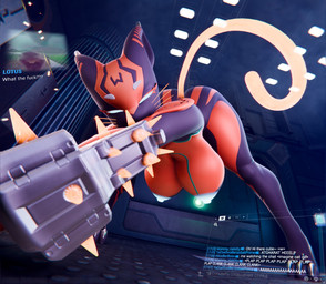 anthro areola bent_over big_breasts big_butt blue_areola blue_eyes blue_nipples breasts butt chat_box empty_eyes eyelashes female front_view looking_at_viewer nipples orange_tail purple_body red_body solo sound_effects tail text thick_thighs whiskers wide_hips renatakatharsis spacetato_(modeler) valkyr_(warframe) domestic_cat felid feline felis hybrid mammal warframe_(species) 3d_(artwork) digital_media_(artwork) english_text hi_res