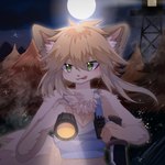 anthro electronics female flashlight fog forest forest_background green_eyes hair knife long_hair moon mountain nature nature_background night plant radio river solo tongue tongue_out tree unagiroll nfow sera_(nfow) canid canine mammal werecanid werecanine werecreature werefox 1:1 absurd_res hi_res