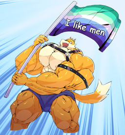 biceps big_muscles big_pecs deltoids flag forearm_muscles harness huge_muscles huge_pecs lgbt_pride male muscular muscular_male pecs pride_colors quads solo tail triceps vein veiny_muscles vincian_pride_colors bufffoxwoofer lgbt_pride_month canid canine fox mammal 2026 hi_res