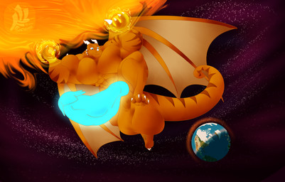 anthro atmosphere aurora_(phenomenon) balls big_balls big_muscles big_penis cheek_horn cosmic_background draining facial_horn genitals glowing glowing_genitalia glowing_penis horn huge_balls huge_muscles huge_penis hyper hyper_balls hyper_genitalia hyper_muscles hyper_penis macro male muscular muscular_male orange_body orange_scales penis planet_dwarfing power_drain scales solar_system_dwarfing solo space space_background sun tail terra_macro wings fujiyama_samoyed mythology chem_(dragon_chem) chameleon dragon hybrid lizard mythological_creature mythological_scalie reptile scalie hi_res shaded soft_shading watermark