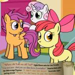 1:1 accessory apple_bloom_(mlp) bitterplaguerat bow_(feature) bow_accessory bow_ribbon centered_hair_bow comic cutie_mark_crusaders_(mlp) dialogue earth_pony english_text equid equine female feral friendship_is_magic hair_accessory hair_bow hair_ribbon hasbro horn horse mammal my_little_pony mythological_creature mythological_equine mythology pegasus pony ribbons scootaloo_(mlp) simple_background sweetie_belle_(mlp) text unicorn wings