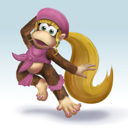 5_toes anthro barefoot biped blonde_hair brown_body brown_fur clothing feet female fur green_eyes hair hat headgear headwear jewelry long_hair ponytail simple_background solo toes veemon-tamer donkey_kong_(series) nintendo dixie_kong haplorhine mammal monkey primate 1:1