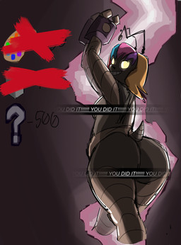 anthro anthrofied big_butt blue_hair breasts butt censor_bar female grey_body grin hair machine multicolored_hair no_pupils orange_hair purple_hair red_hair scut_tail short_tail side_boob small_breasts smile solo tail yellow_eyes homosmexuale melbot_(melody_nosurname) deer mammal robot robot_anthro 2025 censored colored_sketch hi_res shaded sketch