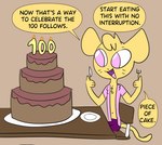 anthro cake candy celebration chocolate chocolate_cake dessert dialogue food male pink_eyes solo text toony cutefurryfan matthew_(cutefurryfan) cougar felid feline mammal english_text