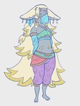 anthro clothed clothing crossdressing ear_piercing femboy gerudo_outfit grey_body hair horn jewelry long_hair male piercing solo white_hair sugata1616 breath_of_the_wild nintendo tears_of_the_kingdom the_legend_of_zelda rauru_(tears_of_the_kingdom) mammal zonai