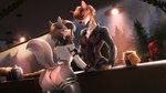 anthro barista beverage butt cafe coffee coffee_shop container female gang jar leader mountain night suspenders tip village tiwwas canid canine canis deer fox mammal wolf absurd_res hi_res huge_filesize