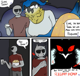 anthro big_breasts big_butt black_body black_feathers blue_body blue_feathers bottomwear bowl breasts butt clothing container controller creepy_face creepy_smile cuddling dialogue directional_arrow duo electronics eyewear facial_markings feathers female food furniture grey_body grey_bottomwear grey_clothing grey_pants grey_skin head_markings head_turned male male/female markings mouth_outline pajama_pants pajamas pants popcorn red_eyes remote_control silhouette simple_background smile sofa sound_effects speech_bubble star_pattern sunglasses tail television television_glow text yellow_body yellow_feathers crimsontyd capcom monster_hunter avian bird bird_wyvern human malfestio mammal owl absurd_res comic english_text hi_res