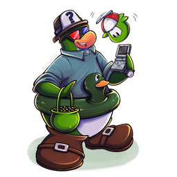 3d_glasses ambiguous_gender anthro blue_clothing blue_shirt blue_topwear boots brown_boots brown_clothing brown_footwear clock clothing collared_shirt duo eyewear feral footwear fur glasses green_body green_fur hat headgear headwear holding_game_boy inflatable inner_tube male open_mouth propeller_hat shirt shoes simple_background topwear watch white_background wristwatch letlab0611 club_penguin game_boy_advance game_boy_family nintendo avian bird penguin puffle hi_res