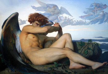 ambiguous_gender black_body black_feathers bodily_fluids clasped_hands clothing cloud crying feathers group hair male nude orange_hair outside pale_skin plant religion robe rock sitting sitting_on_ground solo_focus tasteful_nudity tears vines white_body white_feathers alexandre_cabanel christianity fallen_angel_(painting) the_fallen_angel_(alexandre_cabanel) lucifer_morningstar angel archangel fallen_angel humanoid 1847 19th_century absurd_res ancient_art english_description hi_res oil_painting_(artwork) painting_(artwork) traditional_media_(artwork) traditional_painting_(artwork)