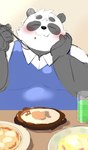 anthro belly black_body black_nose blush clothing eating eyes_closed food humanoid_hands kemono overweight shirt solo topwear white_body sessa vtuber sasayama_akira bear giant_panda mammal 2022