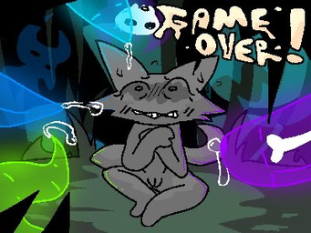 anthro blush blushing_profusely bodily_fluids bone dungeon_mauler female forest_background game_over gameplay_mechanics gangbang genital_fluids genitals glowing glowing_genitalia group group_sex imminent_sex male male/female panicking precum precum_squirt questionable_consent sex sitting skeleton surrounded surrounded_by_penises sweat tendrils jtlavaman cat_(jtlavaman) domestic_cat felid feline felis ghost mammal spirit 4:3 low_res