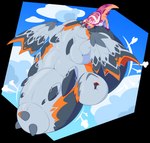 air_from_mouth air_inflation belly big_belly huge_belly hyper hyper_belly hyper_inflation immobile inflation puffkiss simple_background sky skyscape transparent_background wings syntaxaero capcom monster_hunter valstrax 2025 alpha_channel hi_res