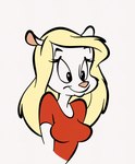 anthro big_breasts blonde_hair breasts closed_smile clothed clothed_anthro clothed_female clothing eyebrows eyelashes female fur hair mouth_closed pink_nose red_clothing simple_background smile solo toony white_background white_body white_fur stanmort animaniacs warner_brothers minerva_mink mammal mink mustelid musteline true_musteline 2024 hi_res portrait