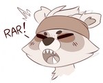 accessory anthro chibi cute_fangs dialogue eyes_closed fangs female fur hair headband open_mouth roaring solo teeth text cracker_(artist) electronic_arts peggle popcap_games roxy_raccoon mammal procyonid raccoon 2021 headshot_portrait portrait