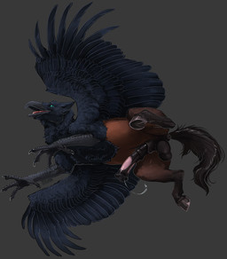 animal_genitalia animal_penis anus balls beak black_body black_feathers blue_eyes bodily_fluids brown_body brown_fur claws equine_genitalia equine_penis erection feathers feral fur genital_fluids genitals grey_background hooves looking_at_viewer lying male male_feral on_side open_mouth penis pink_tongue precum simple_background solo tail tongue wings i-psilone european_mythology greek_mythology mythology kalinger_(kehreazerith) avian hippogriff mythological_avian mythological_creature hi_res