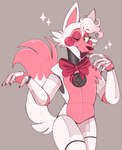 ambiguous_gender anthro bow_tie claws countershading dipstick_tail hair machine markings one_eye_closed open_mouth open_smile pink_body pink_bow pink_countershading short_hair simple_background smile solo tail tail_markings white_body serendippertyy five_nights_at_freddy's scottgames sister_location funtime_foxy_(fnaf) animatronic canid canine fox mammal robot robot_anthro digital_drawing_(artwork) digital_media_(artwork) hi_res portrait three-quarter_portrait