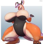 anthro big_breasts breasts bunny_costume clothed clothing costume fake_ears fake_rabbit_ears female fur huge_breasts solo tail tongue kuatabami capcom monster_hunter bird_wyvern jaggia monster scalie hi_res