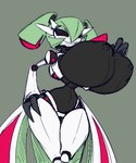 big_breasts black_sclera breasts female huge_breasts hyper hyper_breasts looking_at_viewer red_eyes solo thick_thighs imric1251 nintendo pokemon future_pokemon generation_9_pokemon humanoid iron_valiant paradox_pokemon pokemon_(species) 5:6 hi_res