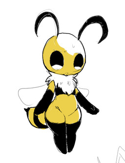 ambiguous_gender antennae_(anatomy) anthro black_arms black_body black_eyes black_legs black_stripes blush blush_lines bodily_fluids closed_frown featureless_crotch flat_chested frown insect_wings markings mouth_closed neck_tuft nude simple_background solo striped_markings striped_tail stripes sweat sweatdrop tail tail_markings thick_thighs thin_eyebrows three-quarter_view tuft white_background wide_hips wings yellow_body ph_(pixiv) bug_fables moonsprout_games vi_(bug_fables) arthropod bee hymenopteran insect 2023 guide_lines portrait sketch female_(lore)