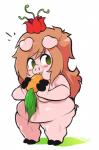 anthro blush brown_hair eating female green_eyes hair nude overweight overweight_anthro overweight_female solo momorodent mopigs_(momorodent) domestic_pig mammal suid suine sus_(pig)