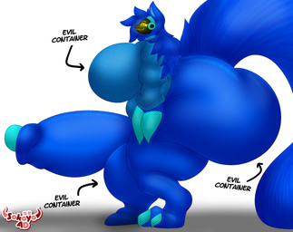 3_toes 4_fingers anthro backsack balls big_balls big_breasts big_butt big_feet big_penis blue_body blue_fur blue_hair bottomless breasts butt claws clothed clothing cybernetics feet fingers foreskin fur genitals gynomorph hair hoodie hoodie_only huge_balls huge_butt huge_penis hyper hyper_genitalia hyper_penis intersex long_tail looking_at_viewer machine penis protogen_visor saggy_balls side_view simple_background smile standing tail text thick_thighs toes topwear topwear_only yellow_eyes sokoyo_owo evil_container starry_(sokoyo_owo) canid canine cyborg mammal protogen english_text hi_res meme