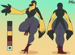 anthro avian_feet big_butt butt feather_hands feathers female genitals muscular muscular_female pussy solo spread_legs spreading tail tail_feathers blackarabi nintendo pokemon fan_character avian bird frigatebird generation_9_pokemon kilowattrel pokemon_(species) hi_res model_sheet