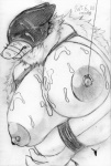 anthro areola bdsm big_breasts bodily_fluids breasts cum cum_on_breasts cum_on_face erect_nipples female genital_fluids hair japanese kemono long_hair navel nipples solo cocolog roko_(cocolog) canid canine canis mammal wolf 2015 monochrome sketch