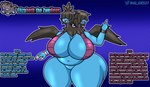 2_heads al_gx angry anthro anthrofied big_breasts black_hair blue_body breasts casual_nudity dragon elizabeth_(al_gx) english_text female generation_5_pokemon hair happy hi_res huge_breasts model_sheet multi_head mythological_creature mythological_scalie mythology nintendo overweight overweight_female pokemon pokemon_(species) scalie short_hair solo text wide_hips wings zweilous