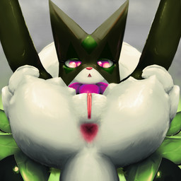 3_fingers anthro anus biped butt female female_anthro fingers fur genitals holding_legs_up legs_up lying mask nude on_back open_mouth pink_eyes presenting presenting_vulva pupils red_anus red_vulva simple_background slit_pupils solo spread_legs spreading vulva white_body white_fur taurineaddict nintendo pokemon generation_9_pokemon meowscarada pokemon_(species) 1:1 absurd_res hi_res