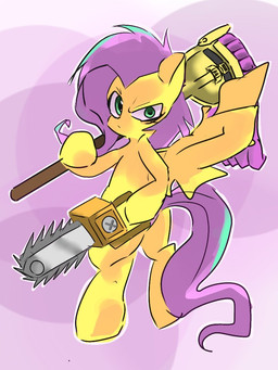 biped chainsaw cleaning_tool feathered_wings feathers female feral fur hair looking_at_viewer mop pink_hair power_tool simple_background solo spread_wings tools wings yellow_body pnpn_721 friendship_is_magic hasbro my_little_pony mythology fluttershy_(mlp) equid equine horse mammal mythological_creature mythological_equine pegasus pony 3:4 digital_media_(artwork)