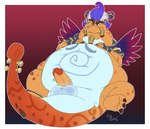 3_toes 4_fingers anklet anthro balls bedroom_eyes belly big_belly claws collar cuffs_(clothing) fangs feathered_wings feathers feet fingers genitals hair horn humanoid_genitalia humanoid_penis jewelry looking_at_viewer lying male narrowed_eyes on_back orange_body orange_scales overweight overweight_anthro overweight_male penis purple_hair scales seductive smile solo swirl_pattern tail teeth toes vein veiny_penis wings duly_noted activision mythology spyro_reignited_trilogy spyro_the_dragon rescued_dragons_(spyro) unika_(spyro) dragon mythological_creature mythological_scalie scalie