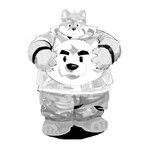 anthro eyebrows looking_at_viewer male mascot_costume scar simple_background solo thick_eyebrows white_background tuokemao lifewonders live_a_hero tokyo_afterschool_summoners mokdai moritaka_(tas) canid canine canis domestic_dog mammal 1:1 absurd_res greyscale hi_res monochrome