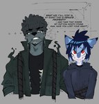 animate_inanimate anthro bodily_fluids canid canine canis caught derio_(kakhao) domestic_dog duo embarrassed english_text fish gag goon_(goonie_san) goonie-san hi_res living_clothing male male/male mammal marine mid_transformation rabid_(goonie_san) shark sweat symbiote text