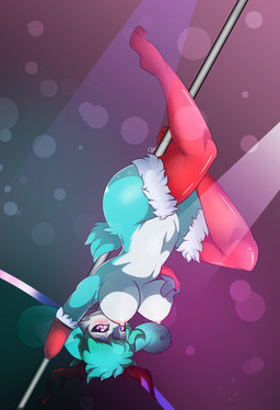 anthro antlers areola armwear blush breasts clothing dancing female fur hair holding_breast horn legwear looking_at_viewer mostly_nude nipples pole pole_dancing seductive solo stockings stripper zzvinniezz freezy_the_jackalope jackalope lagomorph mammal 2018 digital_media_(artwork) hi_res