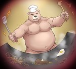 anthro belly big_belly black_nose chef_hat clothing cooking hat headgear headwear humanoid_hands kemono male moobs navel nipples overweight overweight_male solo mtflying30371 bear mammal 2023 hi_res