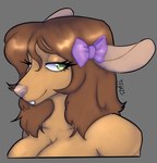 accessory anthro bow_ribbon breasts brown_hair buckteeth cleavage clothed clothing female green_eyes hair hair_accessory hair_bow hair_ribbon pink_nose ribbons solo teeth thefoxwife mammal murid murine rat rodent headshot_portrait hi_res portrait
