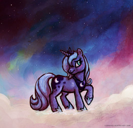 blue_body blue_eyes blue_hair cloud crown cutie_mark detailed_background female feral hair headgear horn outside quadruped sky skyscape solo sunset tail toony fjording friendship_is_magic hasbro my_little_pony mythology princess_luna_(mlp) equid equine mammal mythological_creature mythological_equine unicorn cool_colors