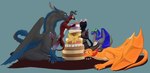 anthro biped birthday cake dessert feral food fur group male quadruped simple_background dracorde european_mythology mythology johnny_(onemoredragon) kako_marketh kojima_(character) kovahronix nalli_(character) quruzz dragon mythological_creature mythological_scalie scalie western_dragon absurd_res hi_res