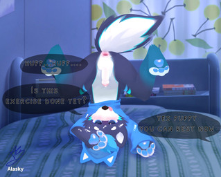 anthro anus ass_up bed biped black_eyes blep blue_body blue_clothing blue_eyes blue_fur blue_hair blue_hoodie blue_topwear blush blush_lines bodily_fluids bottomless bottomless_anthro bottomless_male bottomwear bulge clothed clothing cum cum_in_ass cum_inside erection fur furniture genital_fluids genitals hair hoodie humanoid_genitalia humanoid_penis kemono male on_bed penis pink_anus shorts shota slim_anthro slim_male solo speech_bubble tail tail_motion tailwag text tongue tongue_out topwear white_body white_fur young young_anthro young_male fur_alasky canid canine canis domestic_dog husky mammal nordic_sled_dog spitz 2021 english_text hi_res