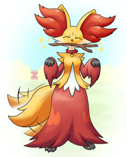ambiguous_gender bdsm collar fetch happy petplay roleplay simple_background smile smiling_at_viewer solo sparkles stick tail tail_motion tailwag tamix nintendo pokemon delphox generation_6_pokemon pokemon_(species) absurd_res digital_media_(artwork) hi_res