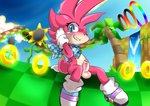 anthro balls blush checkered checkered_floor clothing cloud flower footwear genitals gloves handwear male palm_tree penis plant ring scarf shoes sky socks solo tree waterfall young young_anthro white_crest_(artist) sega sonic_the_hedgehog_(series) fan_character matt_the_hedgehog eulipotyphlan hedgehog mammal hi_res