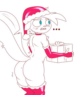 anthro big_butt butt butt_shot christmas_clothing clothing femboy gift hat headgear headwear holidays legwear male solo tail thick_thighs thigh_highs wide_hips lechugansfw christmas matt_(lechugansfw) mammal mephitid skunk hi_res