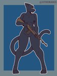 4_toes anthro black_body black_fur black_nipples black_nose breasts feet female fingers fur genitals gun hair holding_object holding_weapon looking_at_viewer nipples nude pussy ranged_weapon rifle solo standing toes weapon yellow_eyes the_man siggurd_bjornson_(character) felid feline mammal 2022 3:4 absurd_res hi_res