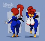 anthro areola big_breasts big_butt biped breasts butt eyelashes eyes_closed female hair hands_behind_head multicolored_body nipples nude simple_background solo standing tail thick_thighs three-quarter_view joaoppereiraus the_woody_woodpecker_show universal_studios winnie_woodpecker avian bird picid woodpecker 2024 character_name hi_res signature