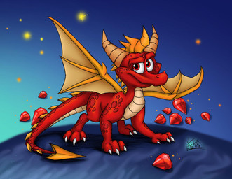 claws feral horn male membrane_(anatomy) membranous_wings red_eyes smile solo spines tail wings kryffa activision mythology spyro_the_dragon flame_(spyro) dragon mythological_creature mythological_scalie scalie