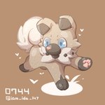 ambiguous_gender blue_eyes brown_body feral heart_symbol pawpads paws simple_background solo tail jue_no_mess nintendo pokemon canid canine generation_7_pokemon mammal pokemon_(species) rockruff 2025 hi_res signature