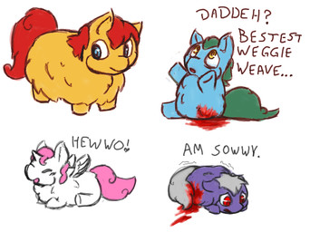 1_missing_limb abuse ambiguous_feral ambiguous_gender amputee baby_talk blood blood_from_wound blue_body blue_eyes blue_fur blush blush_lines bodily_fluids closed_smile dialogue disability dismemberment eyes_closed feral fur gore green_hair green_tail grey_hair grey_tail hair happy horn lying missing_leg monotone_body monotone_fur mouth_closed on_front open_mouth open_smile orange_body orange_fur pain pink_hair pink_tail purple_body purple_fur red_eyes red_hair red_tail sad simple_background sitting smile solo standing tail text toddler white_background white_body white_fur white_horn white_wings wings wounded yellow_eyes young young_ambiguous young_feral squeakyfriend fluffy_pony mythology equid equine fluffy_pony_(species) mammal mythological_creature mythological_equine winged_unicorn digital_media_(artwork) english_description english_text